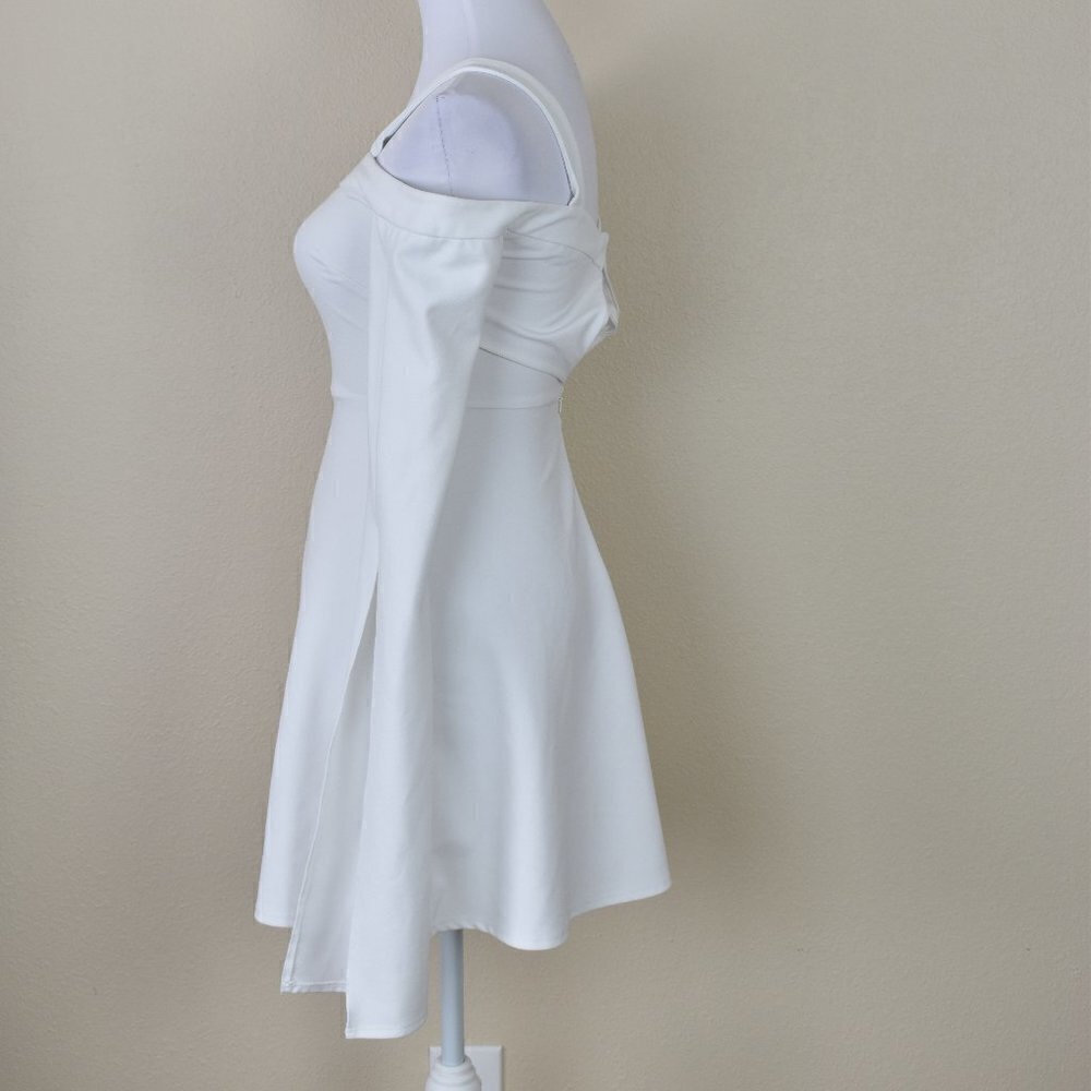 ASOS Cold Shoulder Crepe Extreme Split Sleeve Mini Dress - Picture 7 of 8